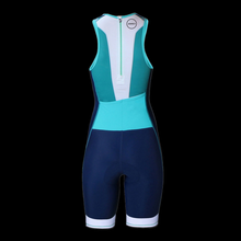 Load image into Gallery viewer, Zone3 Women&#39;s Lava Short Sleeves Trisuit- Navy White Teal