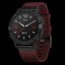 Load image into Gallery viewer, Garmin Fenix 6 Sapphire Black DLC with Heathered Red Nylon Band