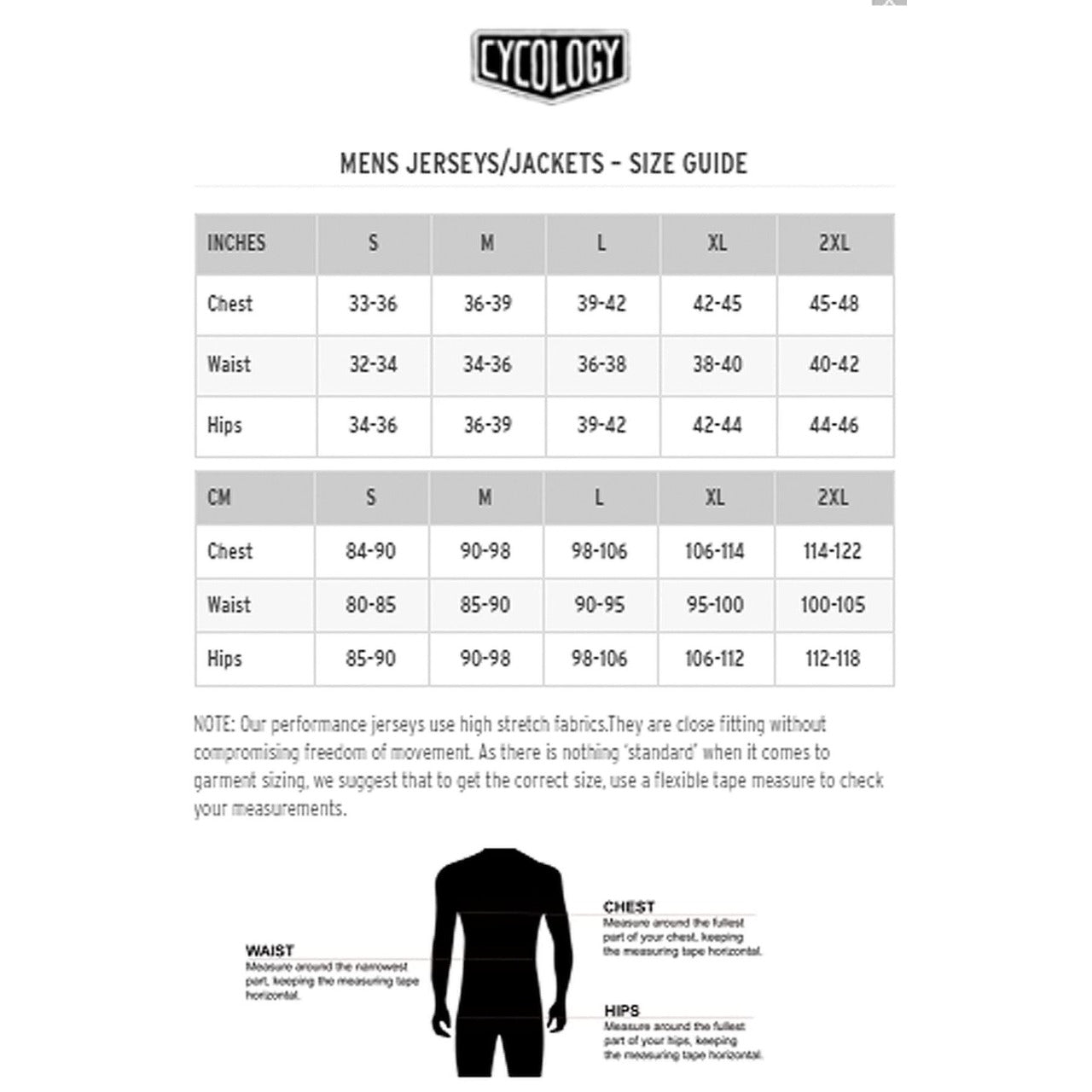 Cycology Cycling Jersey Sizing